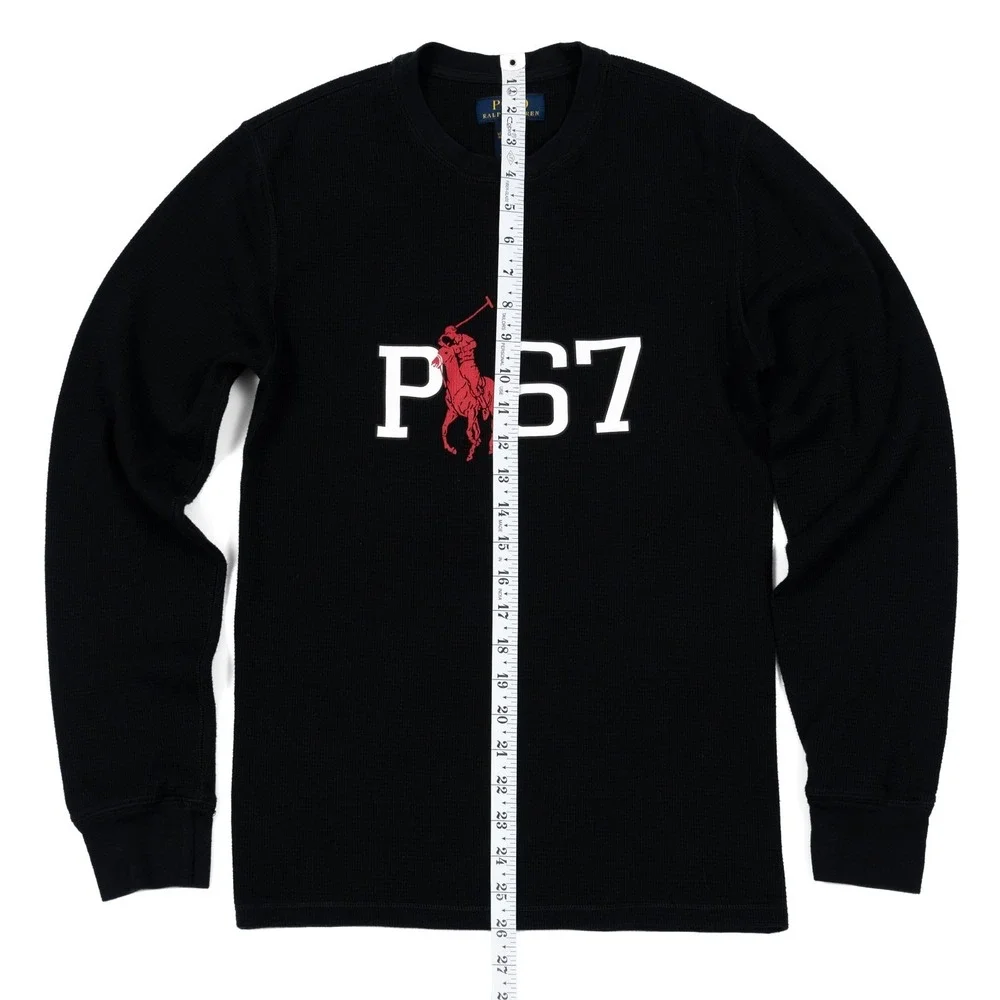 Polo Ralph Lauren Shirt Mens Small Black Thermal‎ Waffle Knit Big Pony Sleepwear
